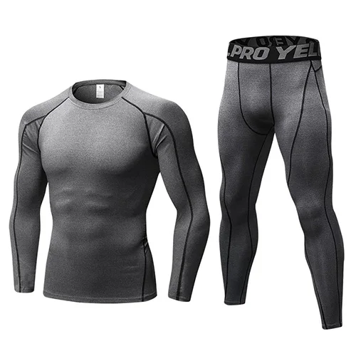 Compression спортивный костюм Фитнес Tight Бег футболка леггинсы Для мужчин спортивная Demix черный тренажерный зал спортивный костюм тайтсы мужские фитнес костюм спортивный костюм мужской компрессионная одежда - Цвет: 10591060grey