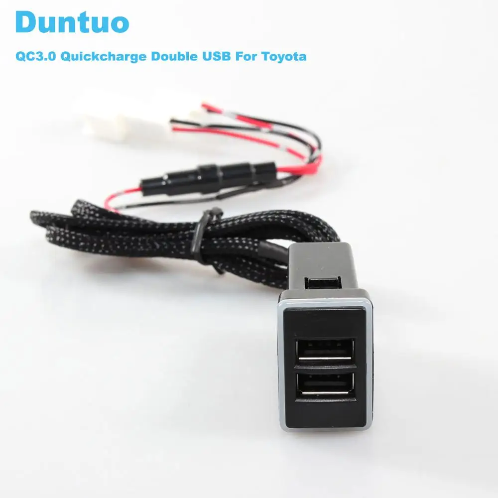 QC3.0 Quickcharge Car Charger Double USB Phone PDA DVR Adapter Plug & Play Cable For Toyota