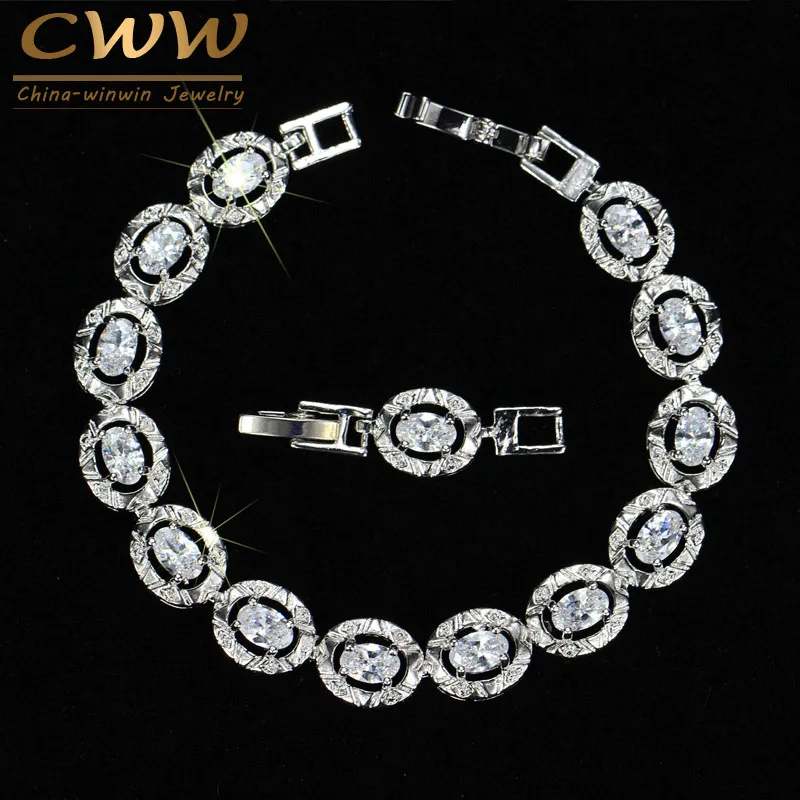white CWWZircons дизайн круглой огранки серебряное Цвет фианитом кристалл кутюр браслет для Для женщин подарок CB027 - Окраска металла: white