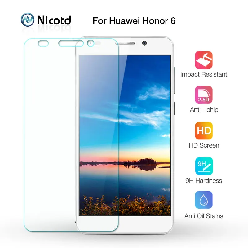 

0.26mm Anti-Shock Front Tempered Glass Film For Huawei Honor 6 Dual Honor6 H60-L04 HW-H60-J1 Screen Protector pelicula de vidro