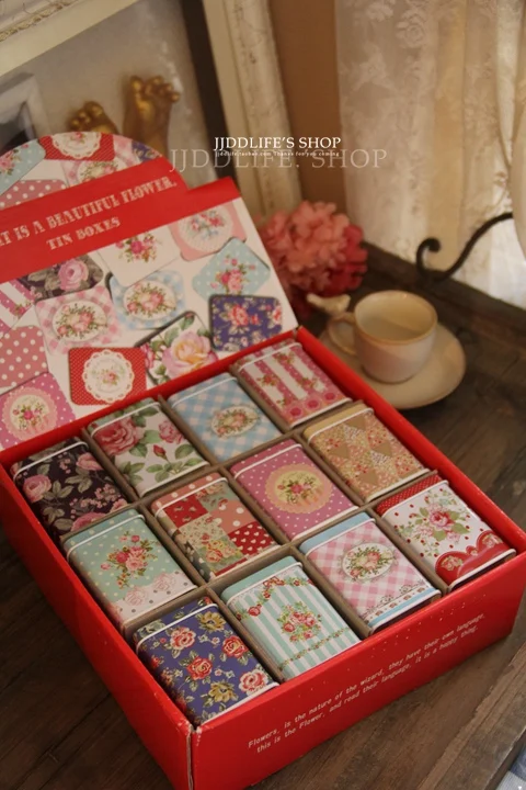 Распродажа! 24 шт./лот винтажная жестяная коробка для хранения маленькие цветы