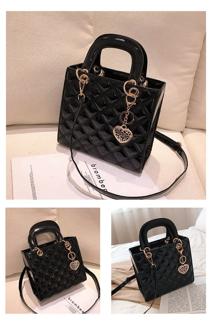 Женская сумка-мессенджер с бриллиантами из мягкой лакированной кожи, модная женская сумка-тоут с подвеской на застежке, маленькая сумка на плечо