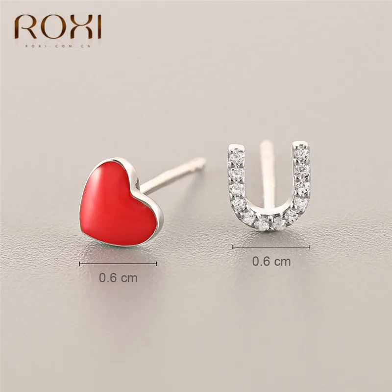 ROXI красный, глянцевый сердце серьги стержня для Для женщин Асимметричная личность U серьги в форме кристаллов 925 пробы Серебрянные Сережки для невесты
