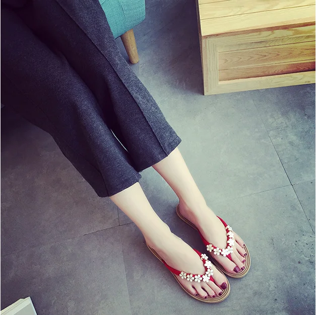 XEK 35-41 Plus Size Fashion Floral Metal Beach Shoes Women Summer Slippers Flip Flops Flat For Ladies WFQ69 | Обувь