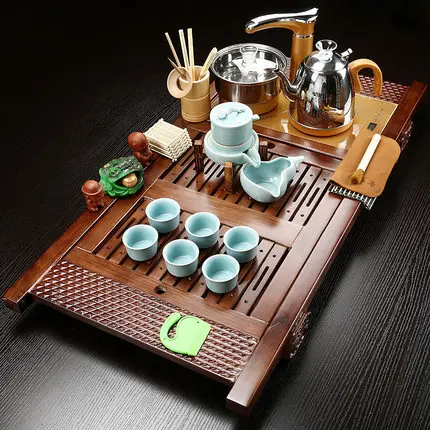 Chinese Style Retro Tea Set Tray Full Of Kung Fu Purple Sand Automatic Household Simple Four-in-one Solid Wood Table | Дом и сад