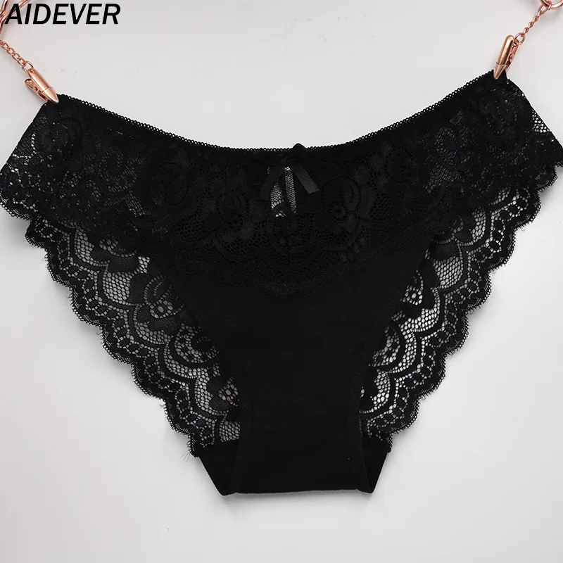 Black AIDEVER кружевные соблазнительные женские трусики модное уютное белье хлопковое нижнее белье Трусы средней посадки однотонные розовые и черные брюки-кюлоты - Цвет: Black