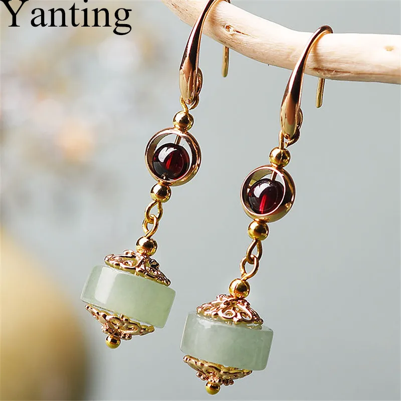 Yanting серьги подвески ручной работы для женщин гранат авантюрин подвесные