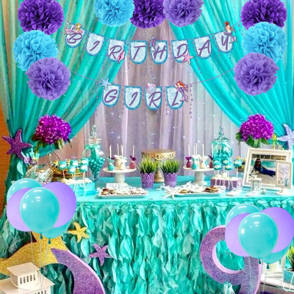 Русалка с днем рождения баннер рыбки Baby Shower 1st День Рождения декорации под морем