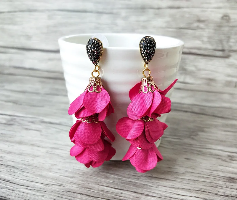 5 Pairs Mix color Fashion Cloth flower earrings Pave Rhinestone jewelry Handmade Charm Soft Women Jewelry ER722 | Украшения и