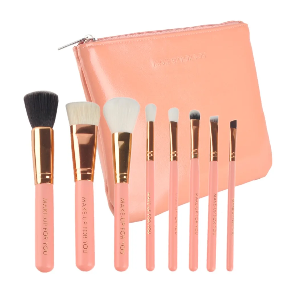 

Make-up Cosmetic Brushes Set Baking Varnish Wooden Handle with Zip PU Bag 8pcs/set Makup Brushes Kit Gold Rose Tube