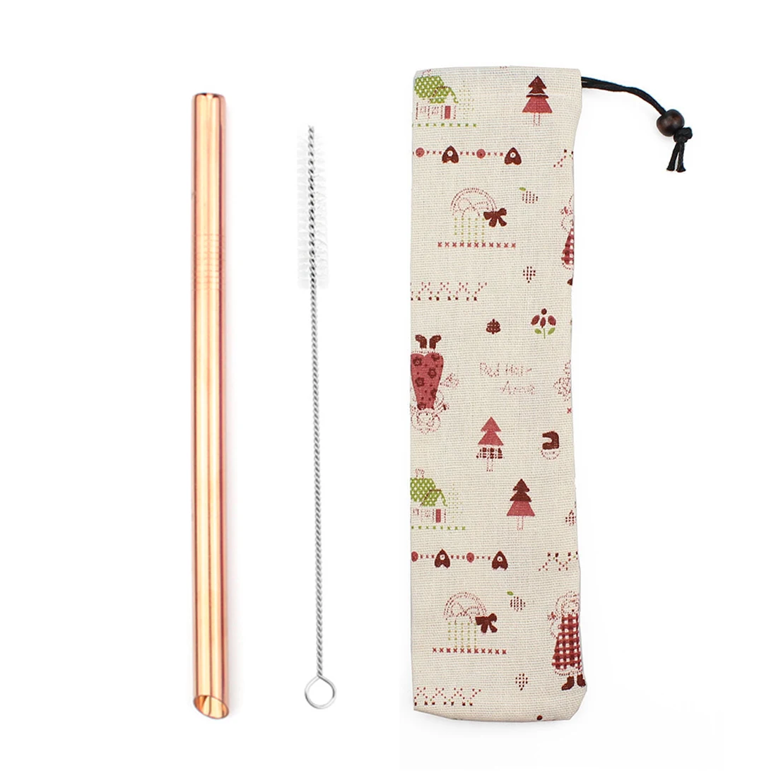 Rose Pointy 3 шт многоразовые металлические соломинки для питья из нержавеющей стали 304 соломинки прямые остроконечные соломинки для питья с мешочком для чистки кистей - Цвет: Rose Pointy