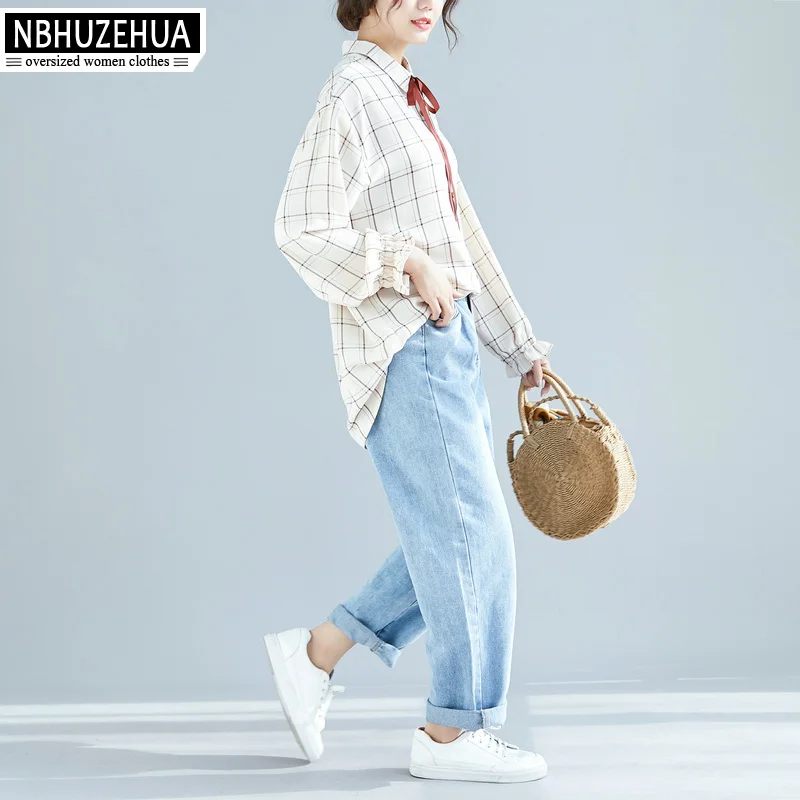 NBHUZEHUA 2019 Весенняя женская рубашка блузка Корейская хлопчатобумажная льняная