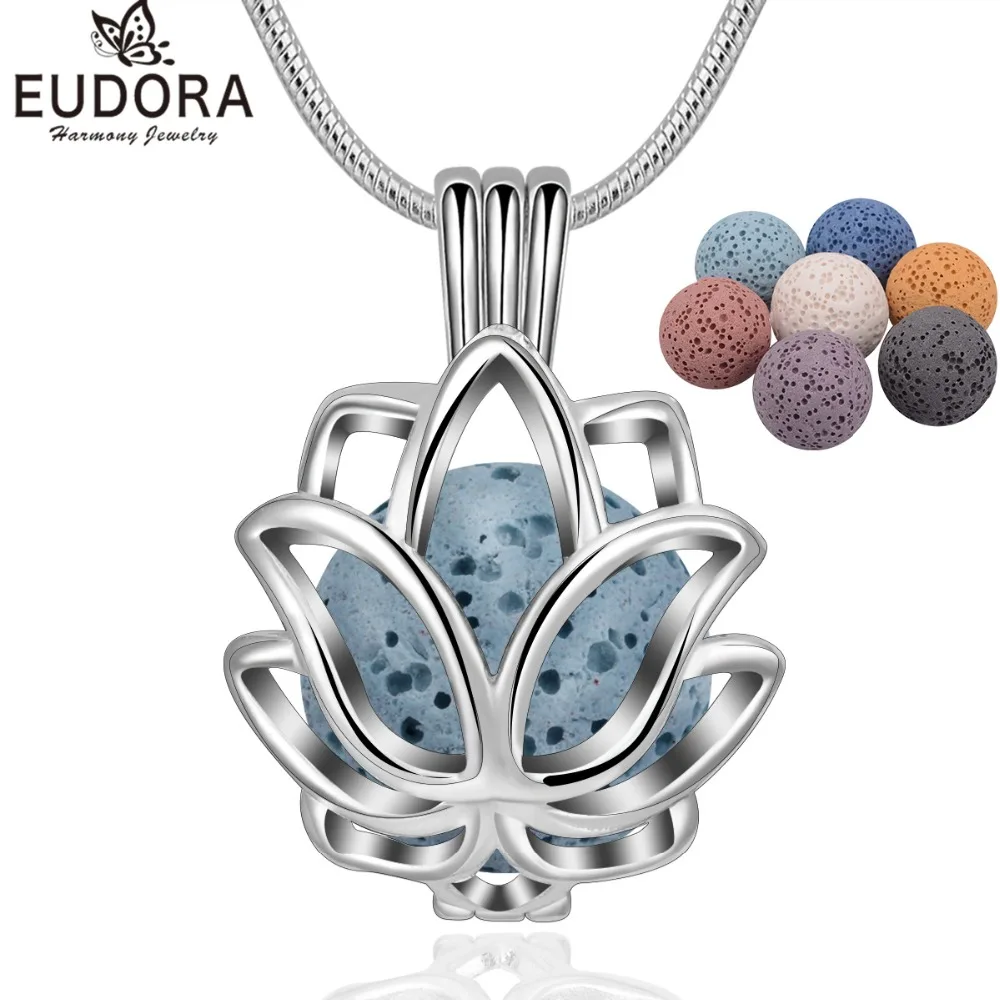 Eudora Volcanic Stone Necklace Aromatherapy Essential Oil Lava Stone Diffuser Necklace Jewelry for Women Girls Gift 14mm Cage