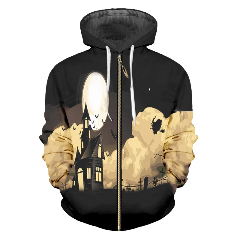 Мужское пальто на молнии OGKB новое камуфляжное худи с 3D принтом тыквы и черепа