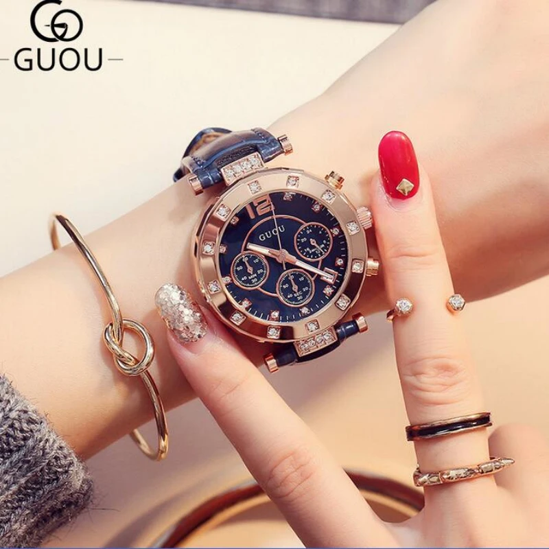 GUOU блестящие бриллиантовые Наручные часы женские Лидирующий бренд модные kol saati