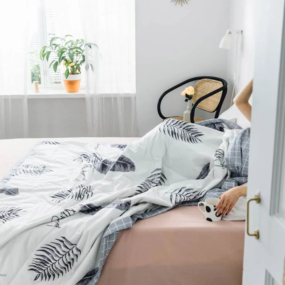 INS/стеганое одеяло с серыми листьями летнее стеганое из хлопчатобумажной ткани