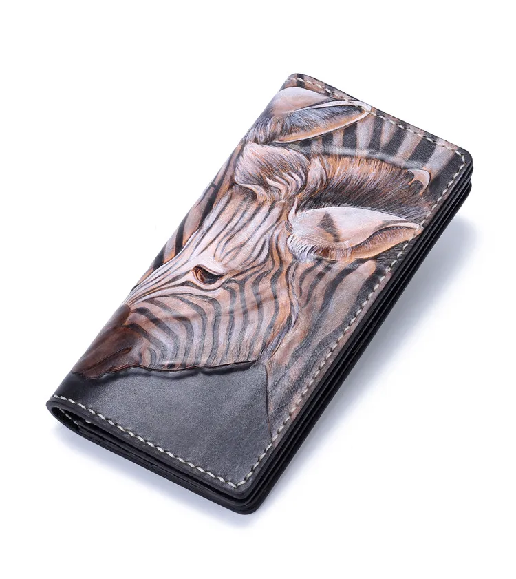 Кошельки ручной работы из натуральной кожи сумочка с резьбой в виде зебры