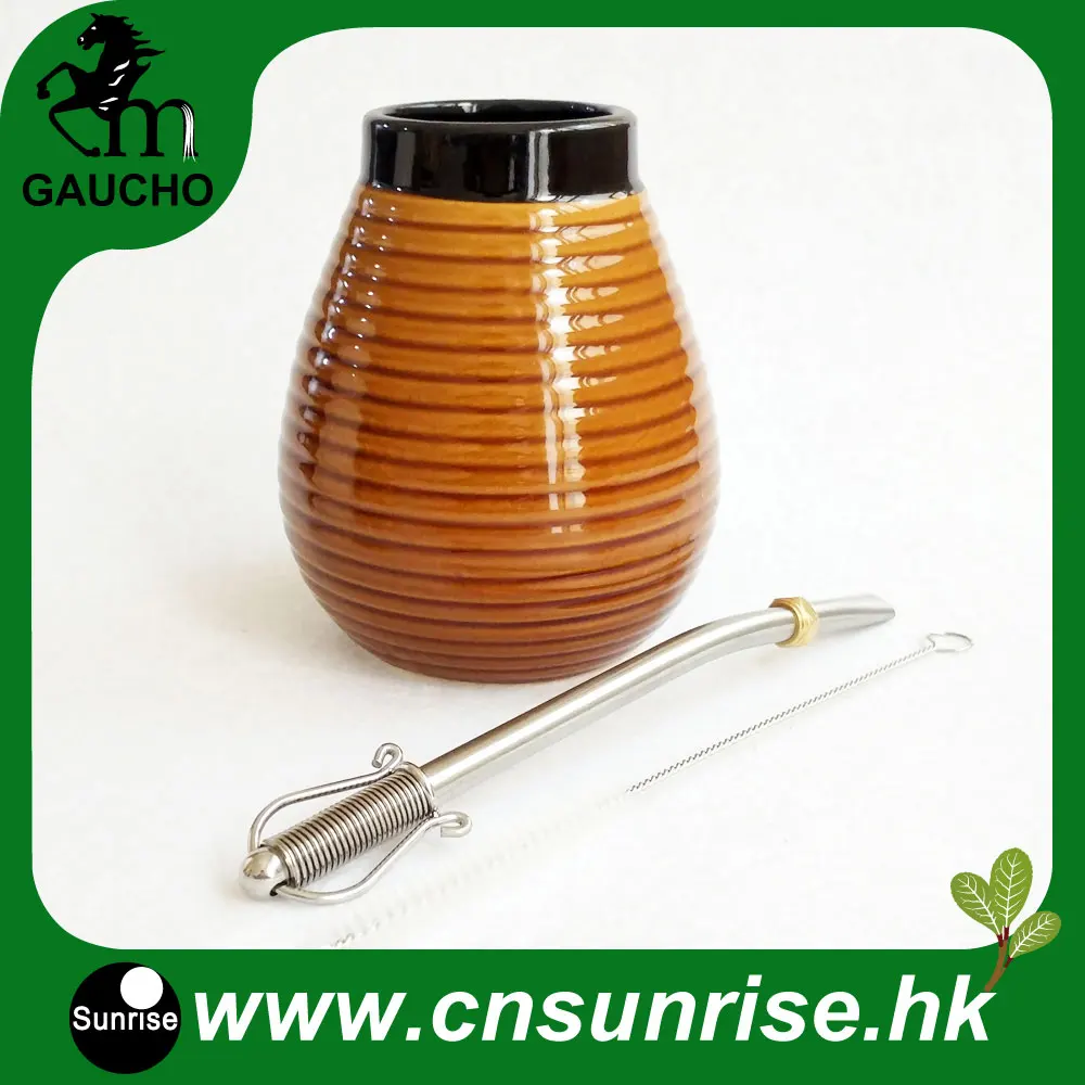 MB007-165 1 компл./лот нежный Аргентина Yerba Коврики тыквы комплекты Керамика кальян с нержавеющей соломы Bombilla и щеточка для чистки Лидер продаж - Цвет: MB007-165