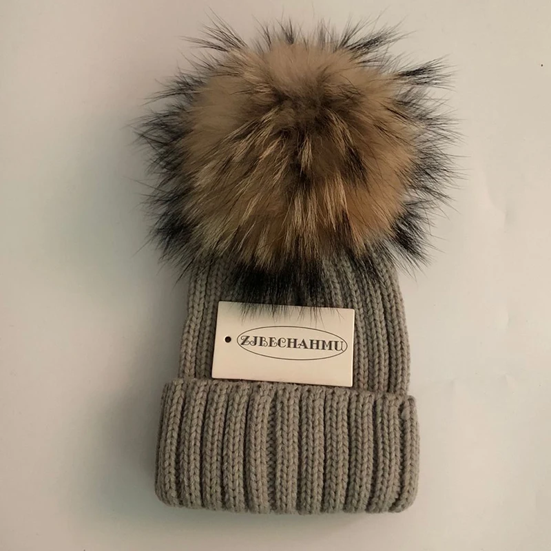 Модные шапочки из натурального Лисьего меха норки pompoms15 см облегающие шапки для