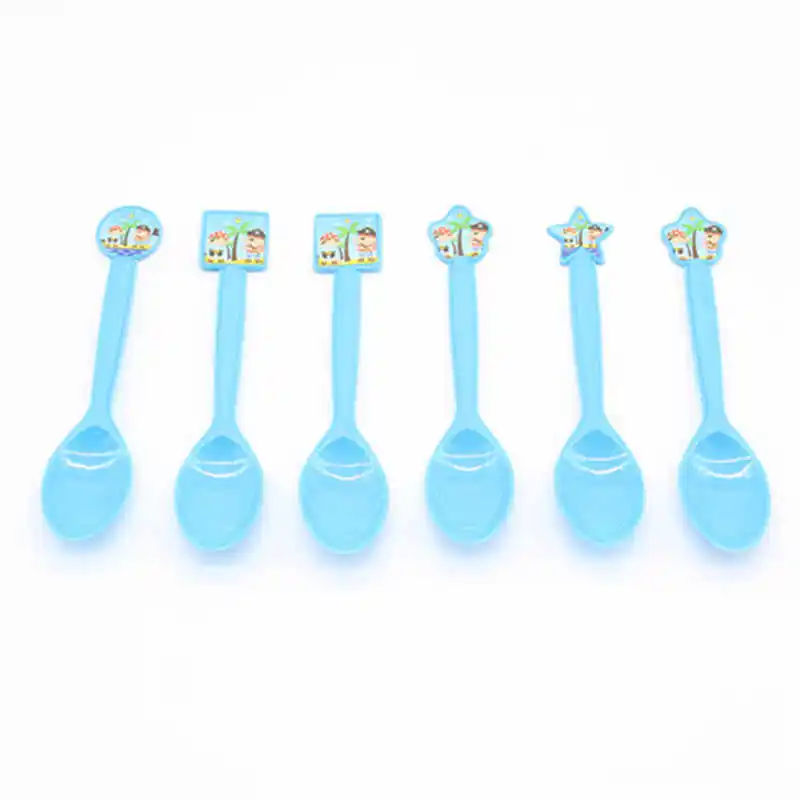 Spoon 6PCS Пиратская мультяшная морская тематика для мальчиков и девочек, принадлежности для дня рождения, одноразовая посуда, украшение для детского душа - Цвет: Spoon 6PCS