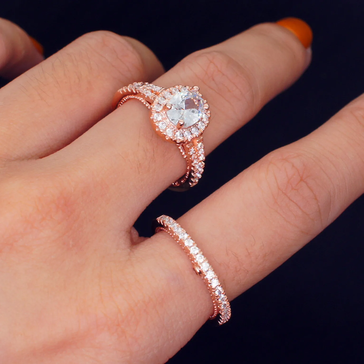 14K розовое Золотое кольцо с бриллиантом для женщин модное обручальное Anillos Bizuteria
