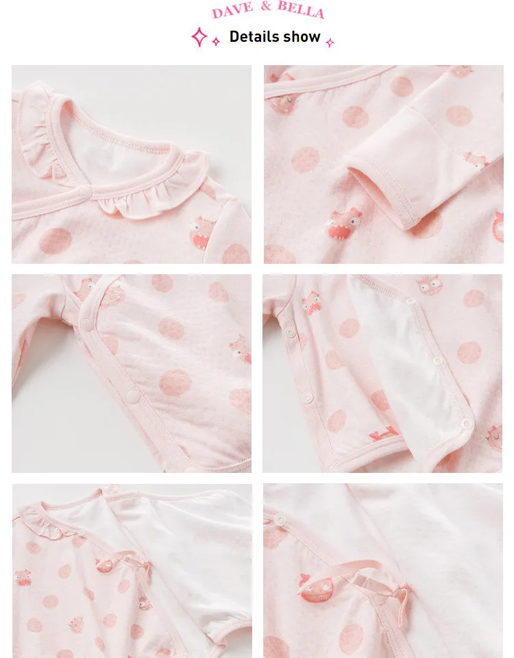 DBH11368 dave bella 0-12M new born baby girls wear infant toddler cartoon clothing sets baby pajamas children boutique 2pc sets