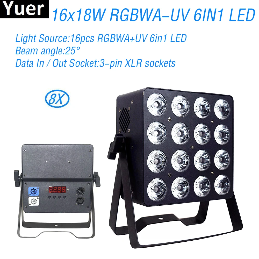 8 шт./лот квадратная матрица Par Light 16x18 Вт RGBWA UV 6 в 1 светодиодный сценический свет