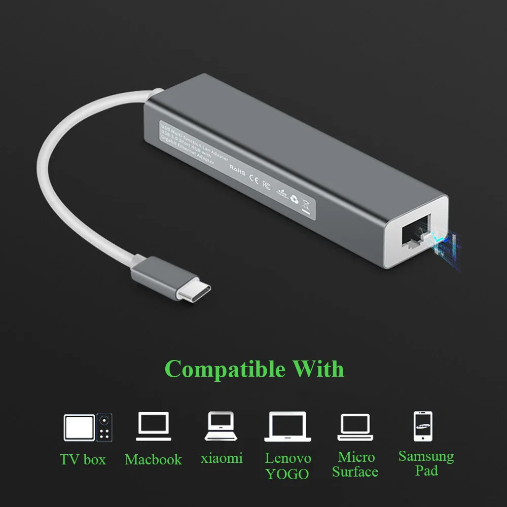 Usb концентратор типа c для сети Ethernet RJ45 адаптер MacBook samsung huawei xiaomi устройств 1000