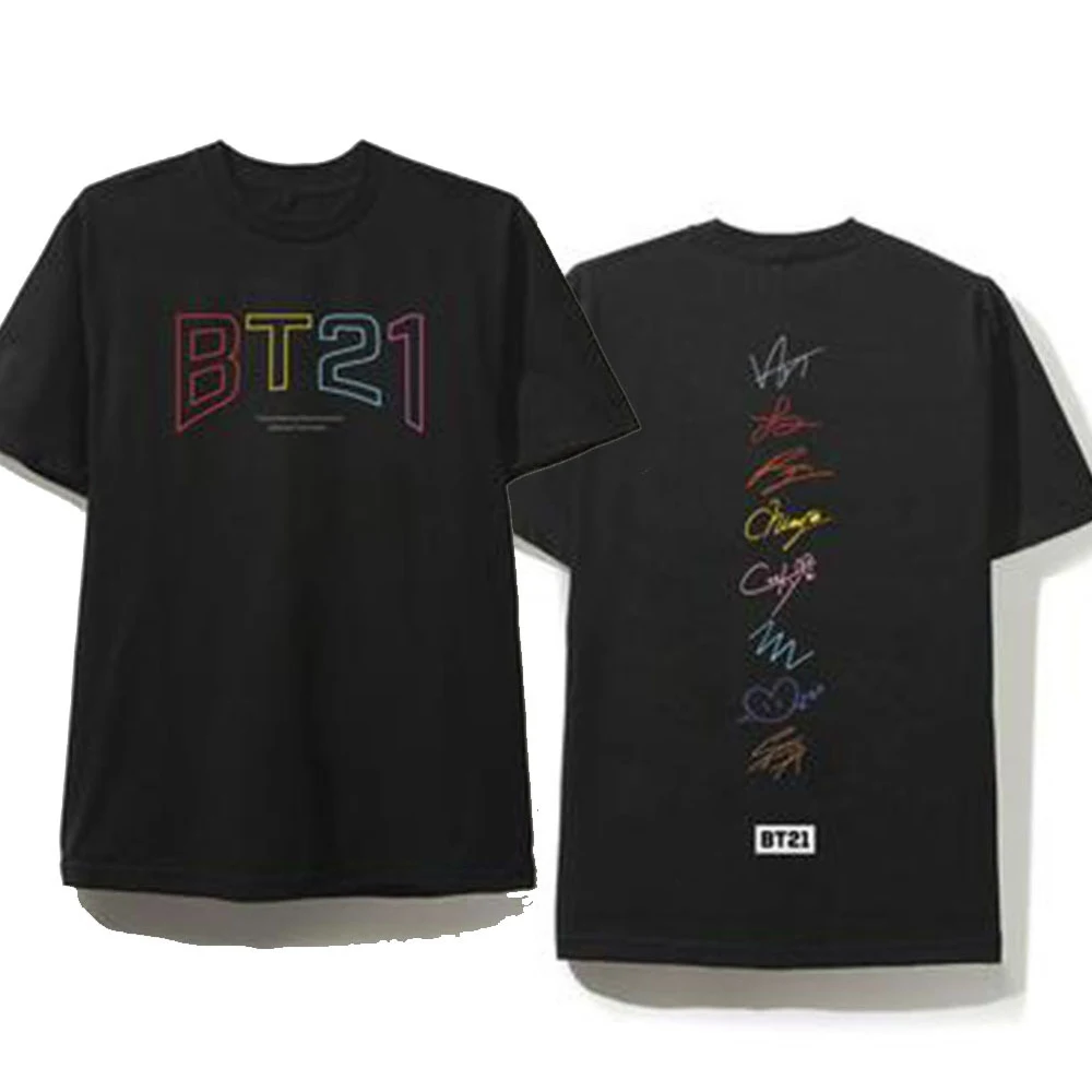 Новый Kpop BTS Подпись мультфильм хлопковая Футболка короткий рукав Мода для