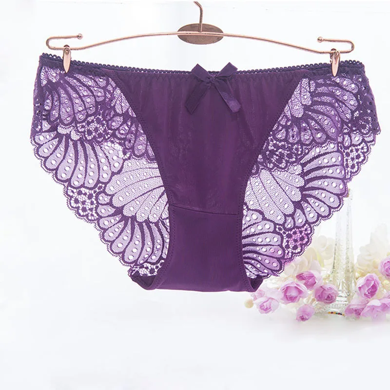 

CP102 4Pcs/Lot Plus Size Lace Panties Cute Low Waist Women Underwear Tempting Transparent Sexy Lingerie Female Briefs