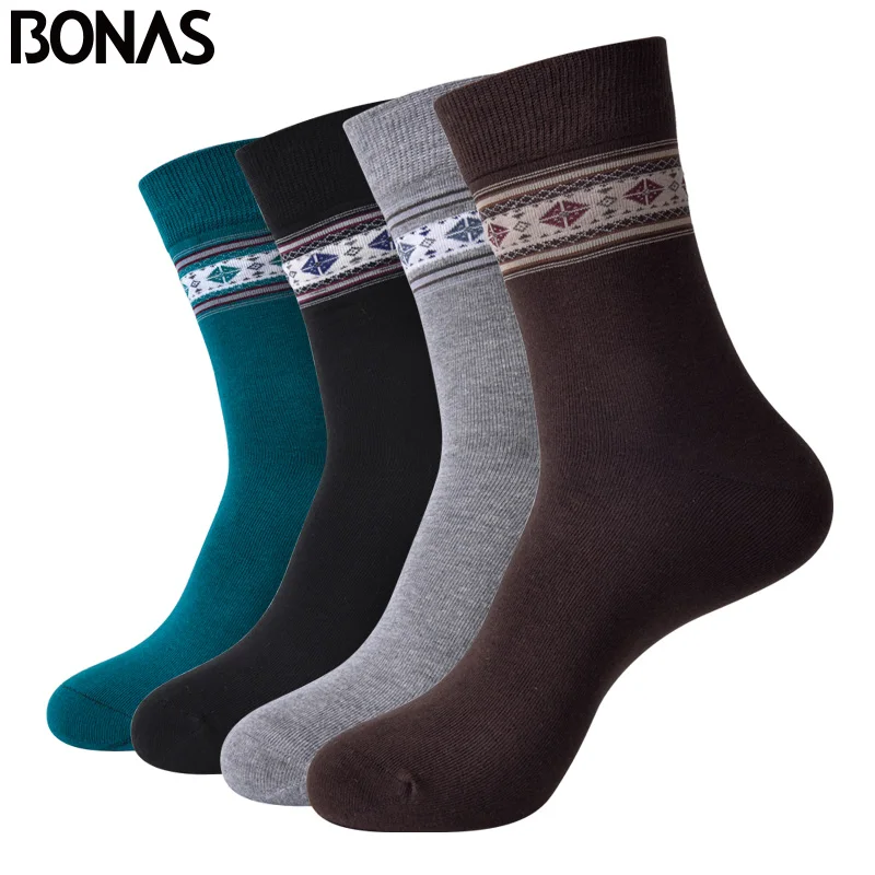 4 Pairs BONAS, 4 пары, мужские носки в деловом стиле, Модные дышащие однотонные хлопковые носки, дезодорирующие носки из бамбукового волокна, мужские анти-берибери носки, 02266 - Цвет: 4 Pairs
