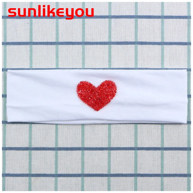 Sunlikeyou Rhinestone Love Headband For Girls Cotton Fabric Elastic Kid Baby Turban Newborn Hair Accessories | Детская одежда и