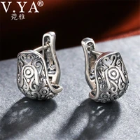 v ya vintage style hollow hoop earrings real pure 925 sterling silver floral earrings women jewelry for party wedding