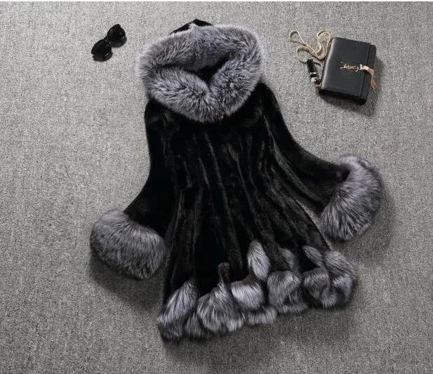 Learance/распродажа высокая имитация пальто для леди с капюшоном и кроличьим мехом