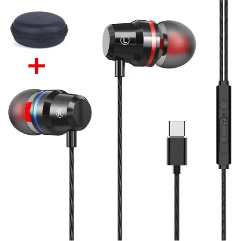 GutsyMan проводные наушники usb type C вкладыши для наушников с микрофоном стерео гарнитура наушники для samsung Xiaomi huawei компьютер - Цвет: TypeC Black With Bag