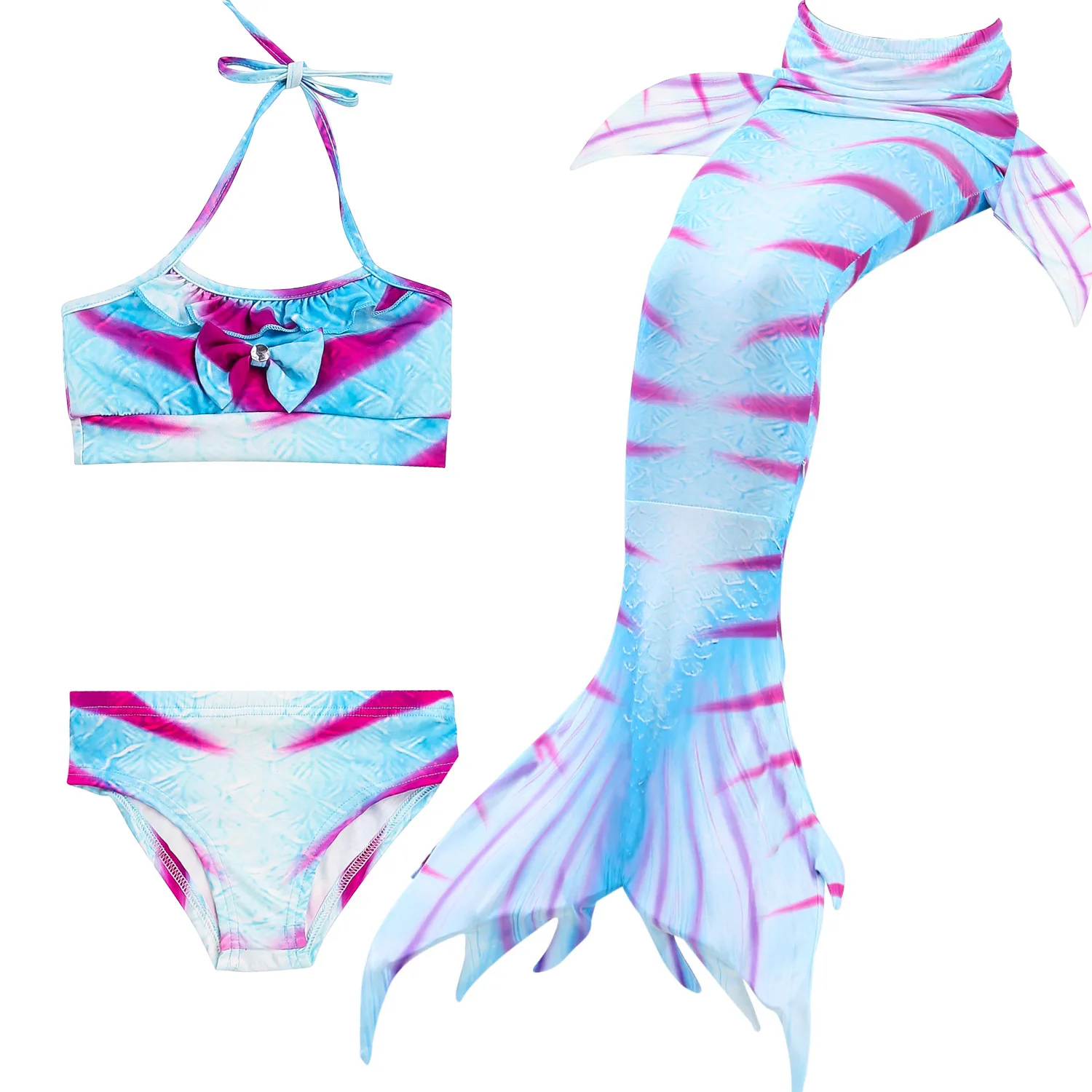 3pcs set Женский купальный костюм для малышей, купальный костюм для девочек, Детский комплект бикини из двух предметов+ раздельный детский купальник с хвостом русалки - Цвет: 3pcs set