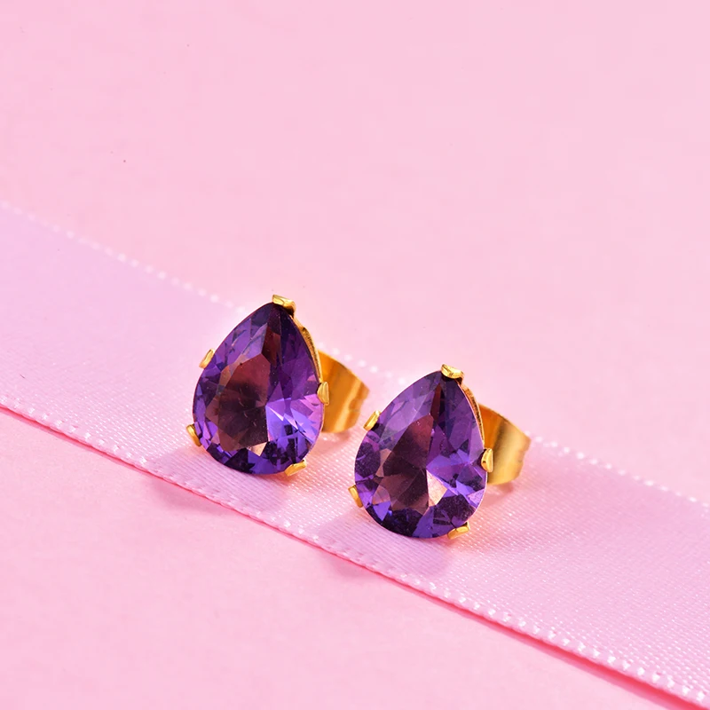 7*9MM Gold Color Stainless Steel Stud Earring Sets For Women 7 Colors Zircon Crystal N20 | Украшения и аксессуары