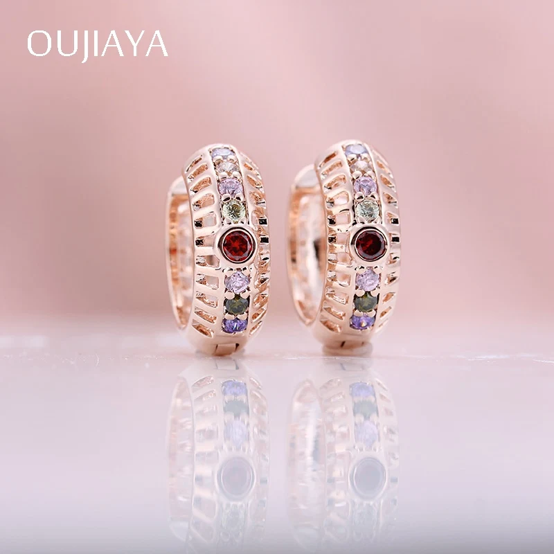 

OUJIAYA New Arrivals Hollow 585 Rose Gold Women Dangle Earrings Luxury Natural Zircon Fashion Texture Cute Wedding Jewelry A6