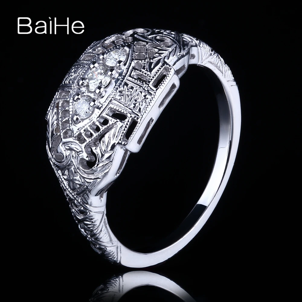 BAIHE Стерлинговое Серебро 925 0.18ct Сертифицированный круглый вырез безупречный натуральные Алмазы обручальные женские модные кольца