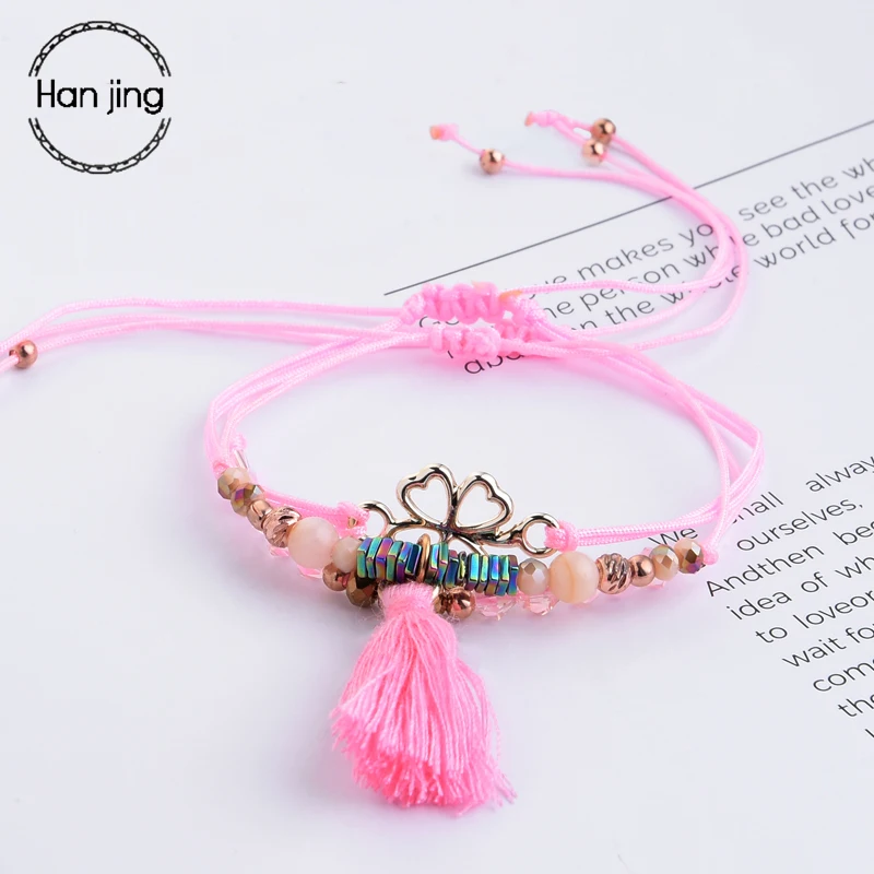 Женский браслет с кисточками Boho модные плетеные браслеты кристаллами в виде