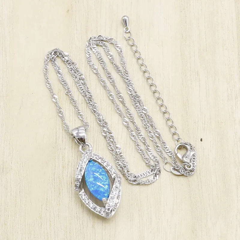 Ожерелье с голубым и белым опалом женская подвеска серебряного цвета ювелирные