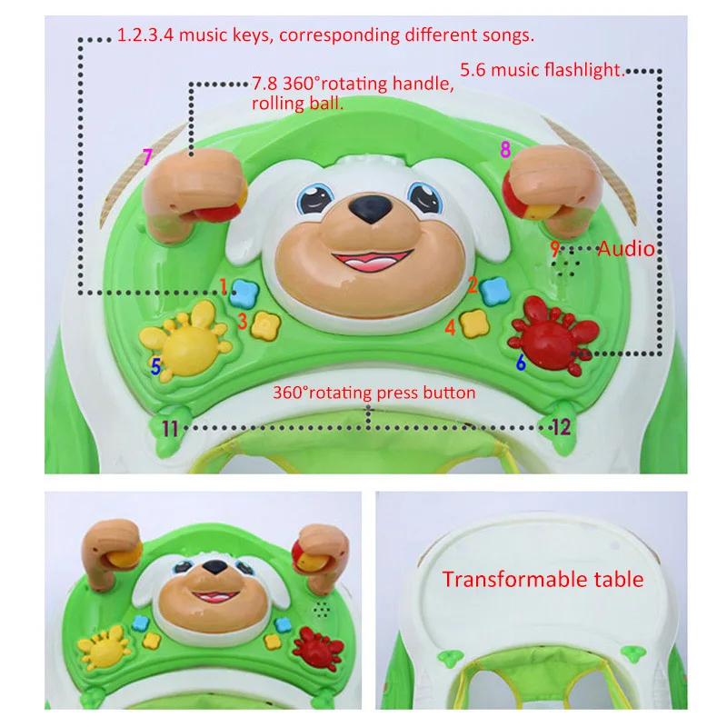 Ходунки Регулируемая ходунки коляска Многофункциональный складной играть