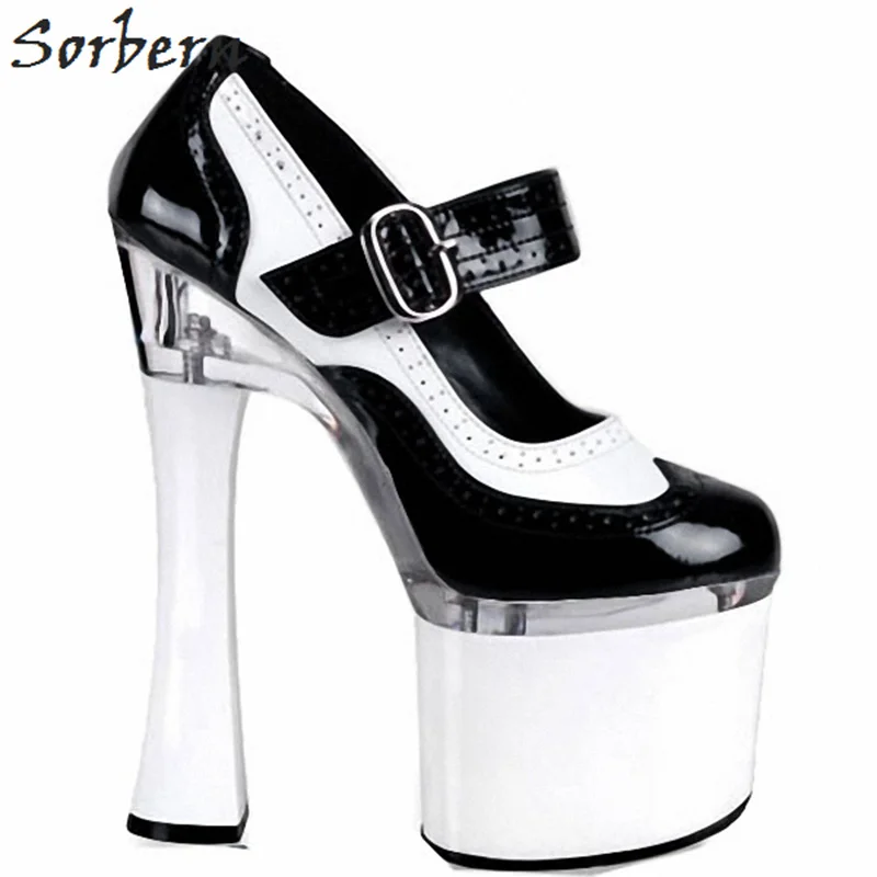

Sorbern 18Cm Square High Heels Woman Shoes Pumps Mary Janes Round Toe 8Cm Platform Chunky Heeled Ladies Pump Shoes 2018 New