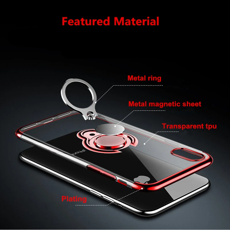 LONTENFY Ultra Thin Transparent Phone Case For iPhone XS MAX XR X 8 7 6 6S Plus Car Magnetic Finger Ring Holder Cover Coque | Мобильные
