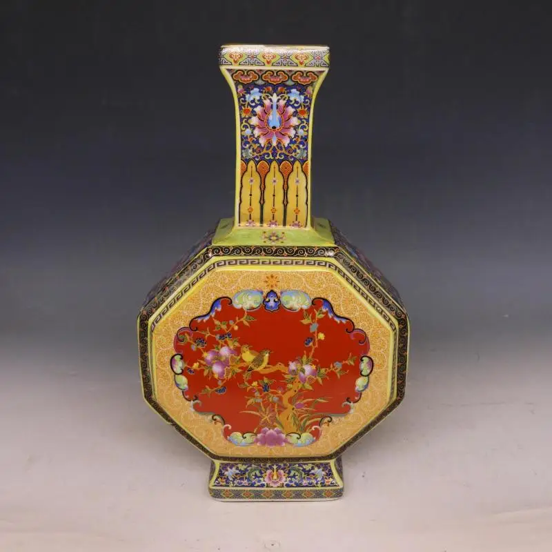 

Jingdezhen Antique Enamel Vase Big Belly Vases Flowers And Birds Pattern Ancient Ming and Qing Porcelain