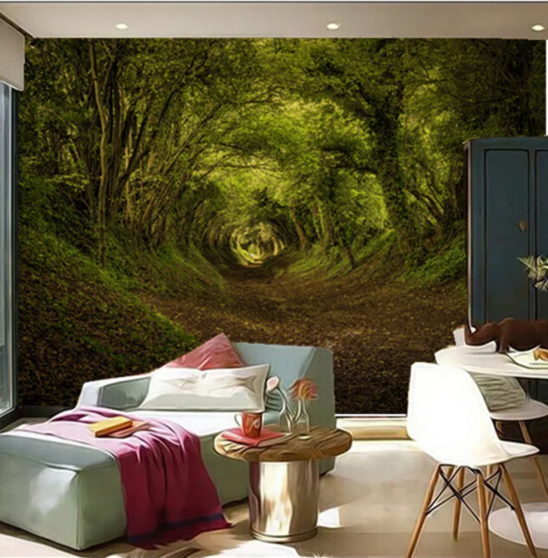 

The latest 3D murals, papel de parede the aesthetic path of dense forest , living room TV wall bedroom wall of wall paper