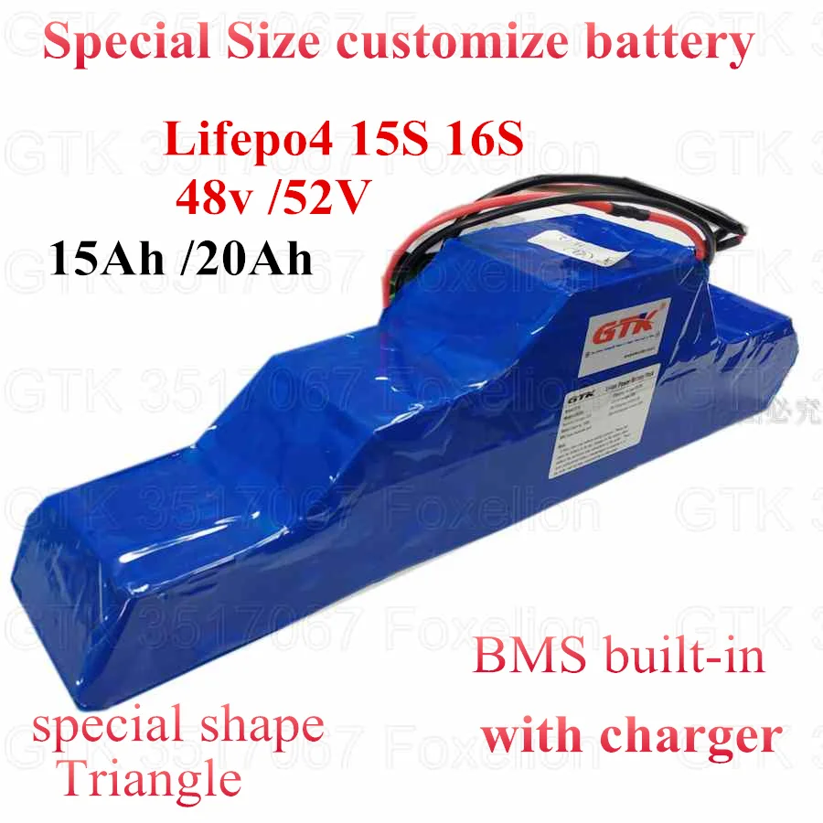 Аккумулятор для электровелосипеда треугольной формы Lifepo4 16S 52v специальный