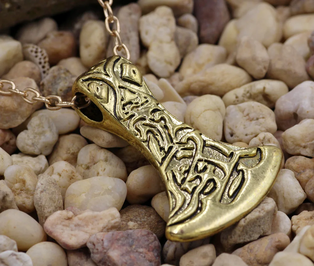 Бронзовая Гравировка викинга узел топор головка Тор молоток Норс кулон ожерелье