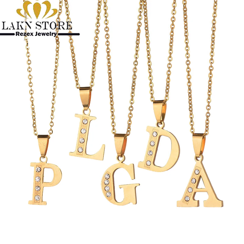 Trendy Dainty Stainless Steel Minimal Gold Color Cz Initial Letter Pendant Necklace Gift For Girls Men Women Mom Sister Jewelry | Украшения