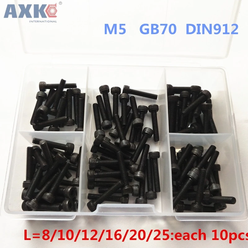 AXK 60 шт./кор. M5 комплекты винтов винт с шестигранной головкой DIN912 черные стальные